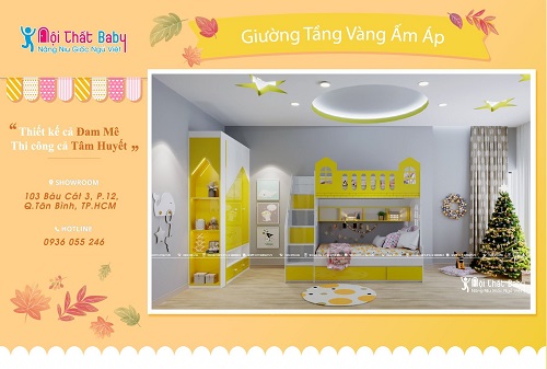 Thiết kế giường tầng màu vàng ấm áp dành cho bé - GT05